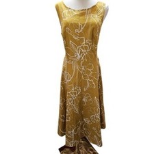 NEW NY&CO Eva Mendes Gold Floral Tie Back Pencil Sheath Summer Dress sz 6 M