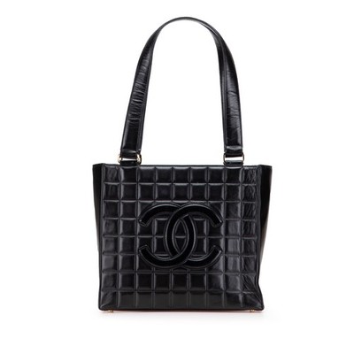 Chanel CC Choco Bar Lambskin Tote Pre-Loved Black