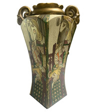 Vaso vintage in ceramica con design di ispirazione cubista che ricorda Pablo Picasso.