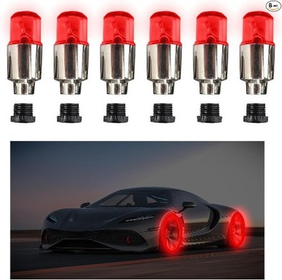 6 PCS LED Tire Valve Stem Cap Lights, Neon Spoke Flash Light Bulb T Color: Red