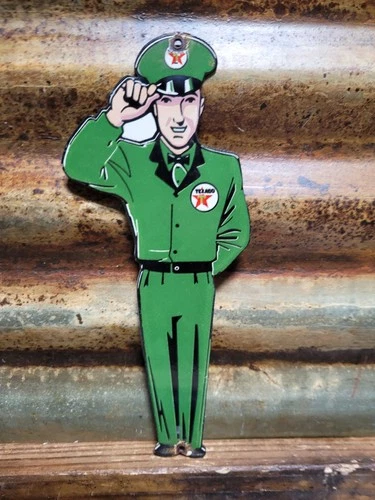 VINTAGE TEXACO PORCELAIN SIGN OLD GAS STATION MOTOR OIL GARAGE ATTENDANT MAN