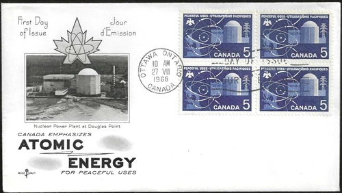 🍁Canada  #449 Block    "ATOMIC REACTOR"   Fine Used  1966  First Day Cover