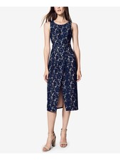 FAME AND PARTNERS Womens Navy Cut Out Jewel Neck Below The Knee Sheath Dress 2