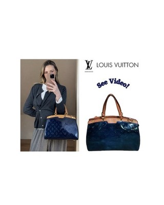    Louis Vuitton LV Monogram Vernis Brea MM Satchel Handbag Bleu Nuit w/COA 