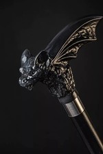 wooden walking stick hand carved black bat wooden walking cane