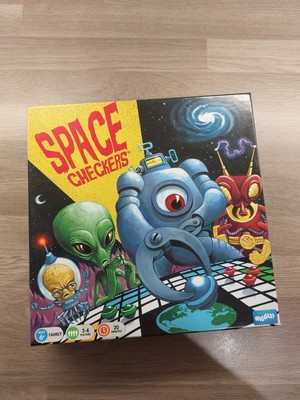 Space Checkers Brettspiel, vollständig, Retro Design