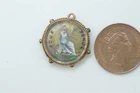 ANTIQUE ENGLISH 9K GOLD ENAMELLED VICTORIA GROAT 4d COIN FOB CHARM c1837