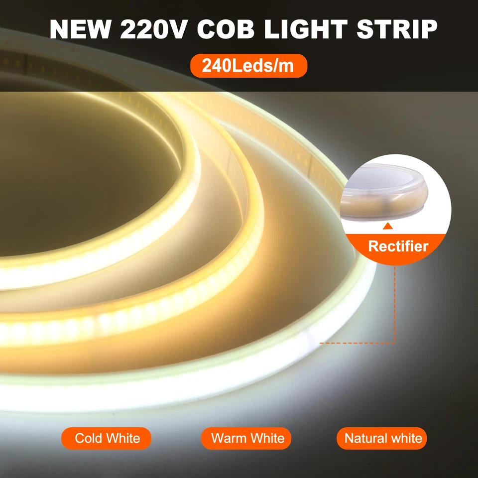 230V Selbstklebend Neon COB LED Streifen Lichtband Lichterkette Wasserdicht IP67 - Bild 4 von 4