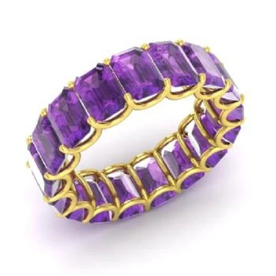 7.50 Ct Emerald Cut Natural Amethyst & Wedding Eternity Band 14K  Yellow Gold 7 - Image 2 of 4