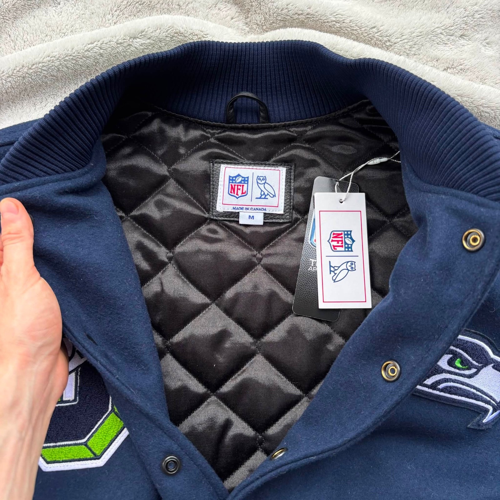 OVO x NFL x Seattle Seahawks Wool Varsity Jacket - Medium - Authentic - New image 4