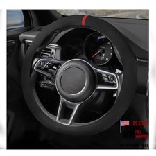 Suede Steering Wheel Cover with Upgraded Silicone Inner Black with Red Mark