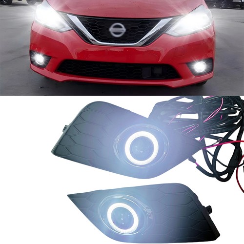 LED DRL Projector Lens Fog Lights Angel Eye Halo Rings For Nissan Sentra 16-19 - Foto 23 di 23