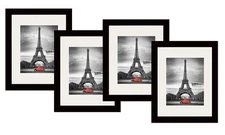 4pc Set 11x14” Picture Frames, Pinewood, Tempered Glass, w/mat for an 8x10 Photo