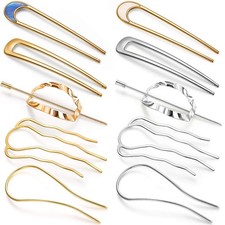 10 Pieces Metal U-Shape Oval Side Comb Hairpin Hair Fork Clip Stick Hair Bun ...