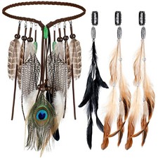 3 Pack Feather Hair Clips and 1 Boho Feather Headband Hippie Hair Extensions wit