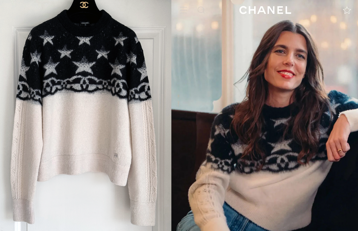 CHANEL 23N COCO NEIGE WHITE BLACK CASHMERE SILK SWEATER PULLOVER
