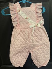 Vintage EVY of California Baby Girl Quilted Romper 6-9 Mo Pink Ruffle Ribbon