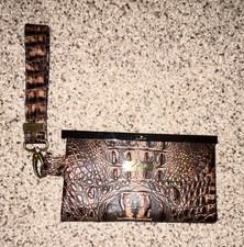 Zina USA Alligator Embossed Wristlet Wallet Brown Bronze Clutch NWT Made in USA