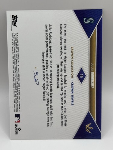 Topps Crown Collection 2022 Julio Rodríguez #15 Rookie RC Crown Jewels casi nuevo - Imagen 2 de 2