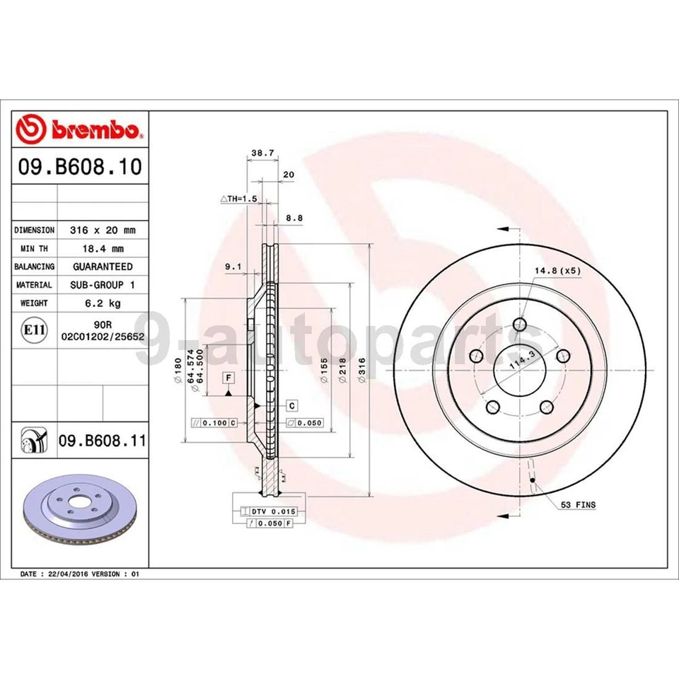 Brembo OE Front Rear Disc Brake Rotors for 2004 2005 2006 2007 Ford Freestar - Image 2 of 4