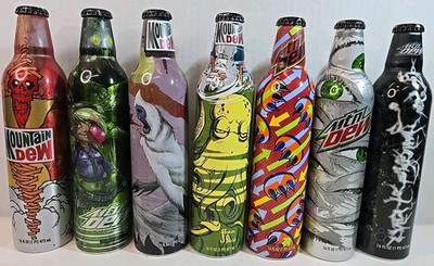 Mountain Dew Art Bottle Green Label Set 2009 Volume 3 With Chase Bottle Set Of 7