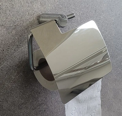Porte-Papier Toilette Mindora Avec Couvercle Chromé En Laiton Montage Mural OBI - Photo 1/4