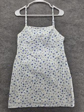 American Eagle Outfitters Dress Womens Medium White Blue Floral Linen Tie Back