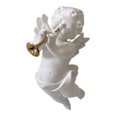 Dept 56 Large Cherub Angel Porcelain Ornament 8'' Blowing Horn Winter Silhouette