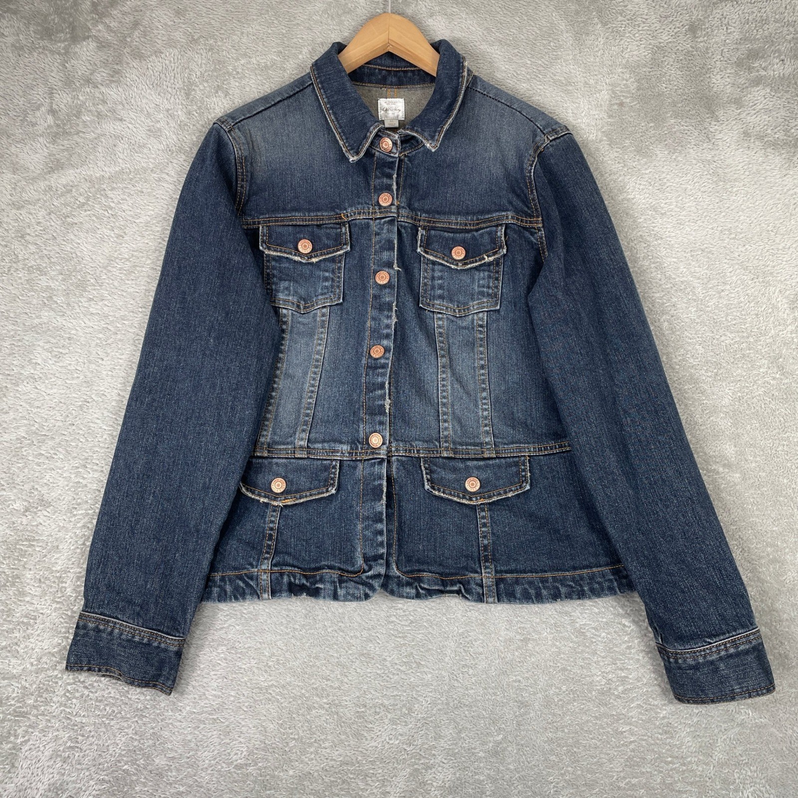Old Navy Denim Jacket Womens XL Blue Button Front Stretch Y2K Trucker Jean