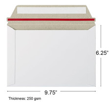 6.25" x 9.75" White Rigid Mailer, 250gsm, Photo Mailer, Cardboard Envelope,