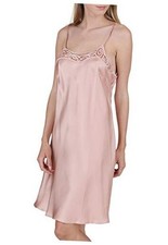 Women's 100 Silk Slip Chemise Nightgown with Hand Crocheted Small Bridal Rose