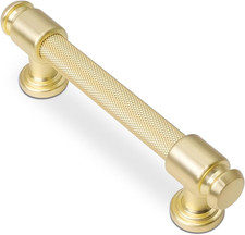10 Pack 3-3/4 inch 96mm Brushed Brass Kitchen Cabinet Pulls - Gold Drawer Pulls