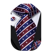 Mens Paisley Striped Tie and Handkerchief Cufflinks Tie Set for Men Wedding B...