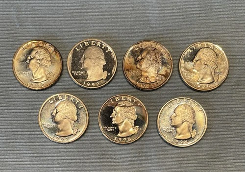Lot of 7 Silver Proof (S) Washington Quarters - Various Years w/ Cond Issues