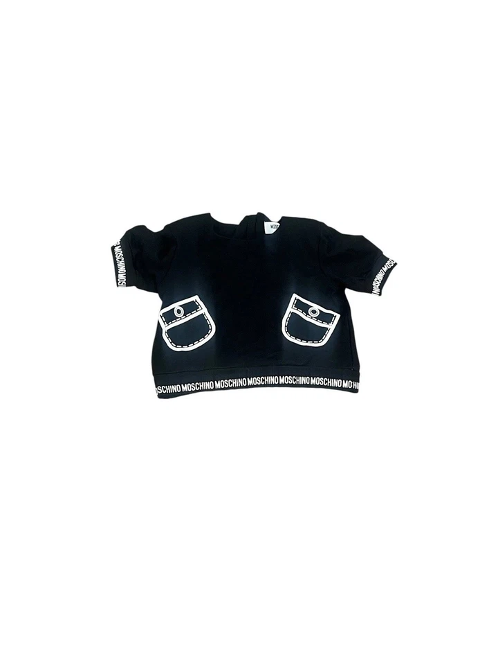CAMISA TOP MOSCHINO NIÑOS NIÑA 6 NEGRA MANGA CORTA CROP GRAPHIC LOGO Foto 3 de 4