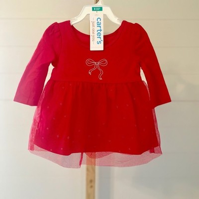 Carters Red Long Sleeve Tulle Dress with Bow and Bloomers Size 3 Months