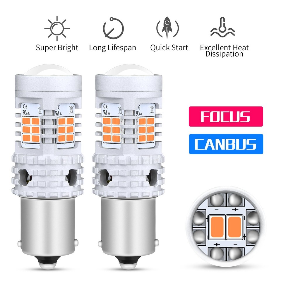 7506 Bulb BRISHINE 1156 BA15S LED Bulbs CANBUS Error Free With Built In Resistor Anti Hyper Flash P21W 7506 1156A 1003 1141 Amber Yellow Turn Signal Lights(Pack Of 2 Canbus 1156 7506 - Foto 5