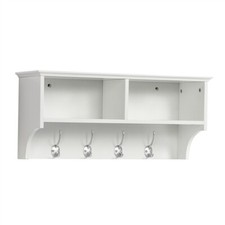 Coat Hook Wall-mounted Coat Clothes Shelf Rack w/2 Open Storages & 4 Hooks White