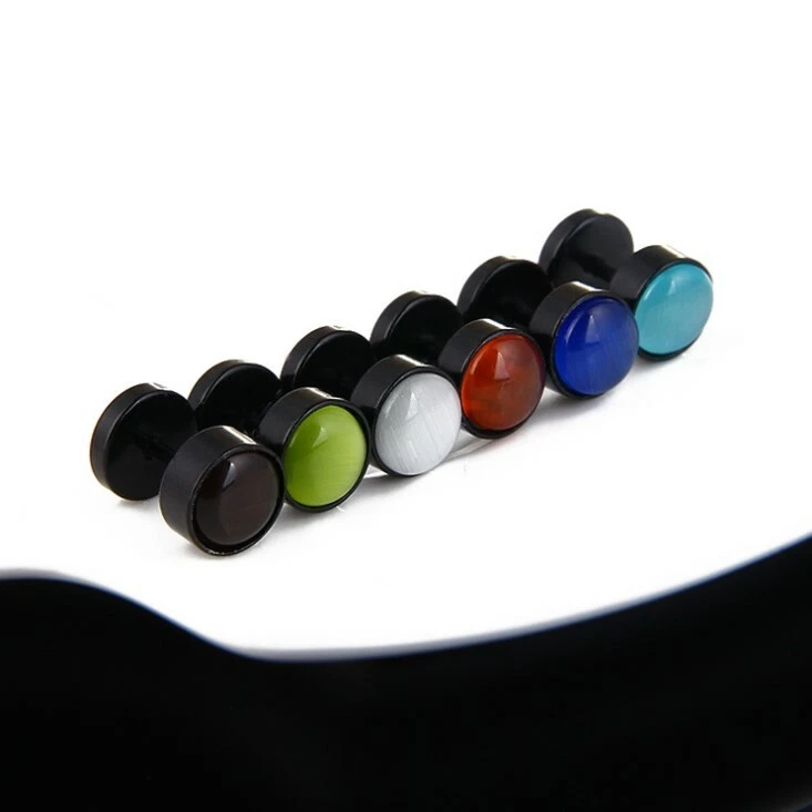 1 pieza Hombres Mujeres 8mm Ópalo Acero Quirúrgico Pasador Hilo Anillo Barra Pendientes Piercing Foto 4 de 4