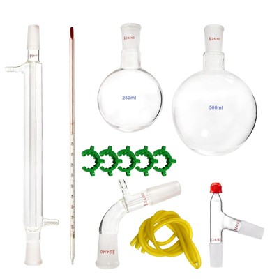 New 500ml, 13pcs Glass Distillation Apparatus Chemistry Lab Glassware Kit