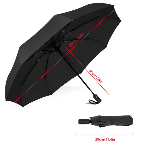 Regenschirm ergonomisch Griff Automatik Sturmsicher Windfest Schwarz mit Tasche - Bild 7 von 9