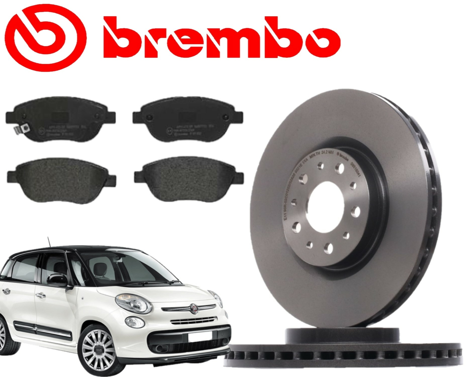 Kit Dischi e Pastiglie Freno Anteriori Brembo Fiat 500L 0.9 Np 1.3 D 1.4 - Immagine 1