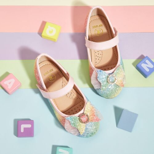 Toddler Girls Dress Shoes Flower Flats Party Glitter Mary Jane School Princes... - Picture 6 of 7