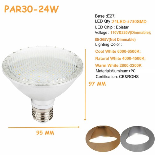 LED Spotlight Bulb E27 PAR20 PAR30 PAR38 White Lamp Bright 85-265V 14W 24W 30W - Picture 12 of 15