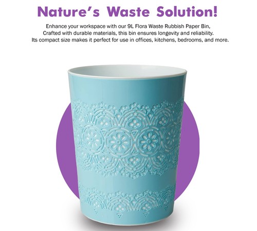9L FLORA WASTE RUBBISH PAPER BIN FOR OFFICE KITCHEN HOME BEDROOM IN FOUR COLOURS - Picture 11 of 61
