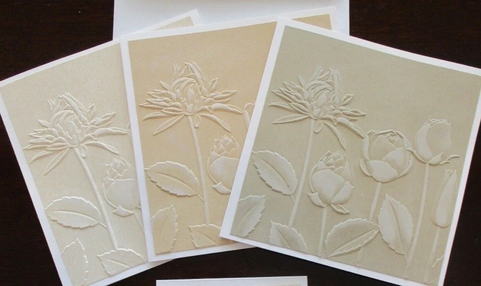 *Greeting Card Set/6: Blank Handmade Floral Tan-Tones Embossed Notecards 6" sq. - Image 2 of 4