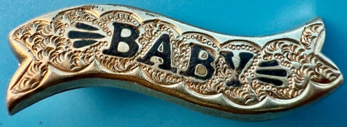 Antique Victorian Ornate Rolled Gold BABY Pin Medal Badge Brooch Pinback