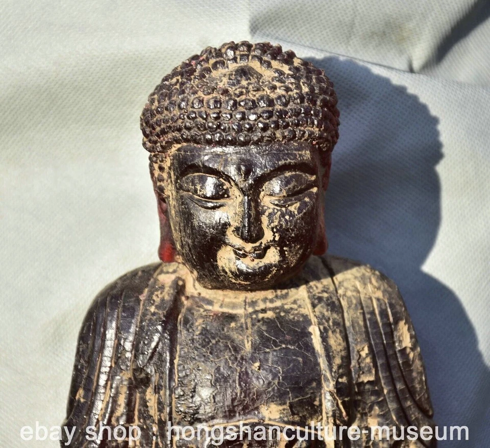 9.6" Rare Chinese Red Amber Carving Feng Shui Shakyamuni Amitabha Buddha Statue - Image 2 of 4