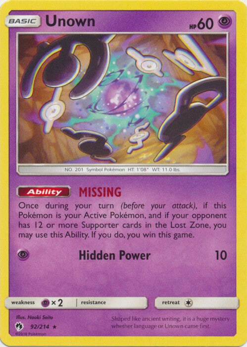 Unown - 92/214 Pokemon » SM Lost Thunder Rare