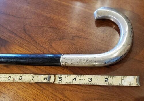 Sterling Silver Crook Head Handle Georgian Era Black Wooden Walking Stick Cane - Picture 14 of 14